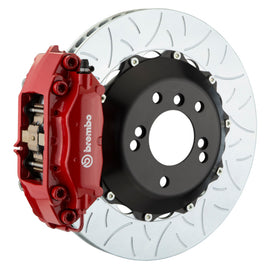 Brembo 22+ GT86 rear brake kit with 4-piston cast slotted 345x28mm two-piece rotor in red for high-performance braking.