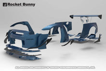 Load image into Gallery viewer, GReddy Nissan GT-R R35 Rocket Bunny wide-body aero kit with wing, featuring aggressive fenders and aerodynamic enhancements.