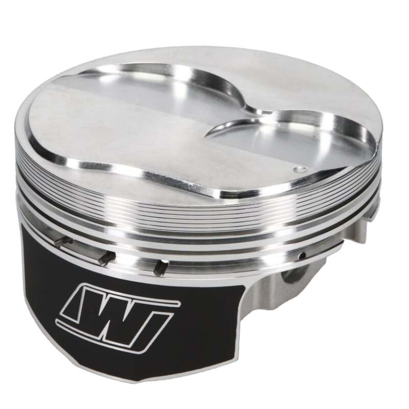 Wiseco SBC LS7 +2.5cc dome forged piston set for 8-cylinder engines, showing multiple pistons with polished surfaces and piston rings.