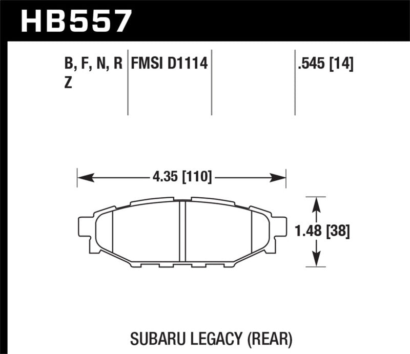 Hawk Performance high-performance street rear brake pads for 2013-2014 Subaru BRZ Ltd, 277mm front disc and solid rear disc design