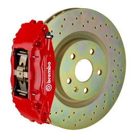 Brembo 12-16 FR-S/12-20 BRZ/22+ GR86 performance front brake kit with drilled 2-piece cast rotor and red caliper.