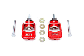 Red BMR Suspension BMR 10-15 5th Gen Camaro polyurethane engine mount kit with spacers not included, showing the mount and spacer details.