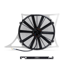 Mishimoto aluminum fan shroud kit for BMW M3 E46 3.2L, includes fan shroud and mounting hardware, no controller shown in image.