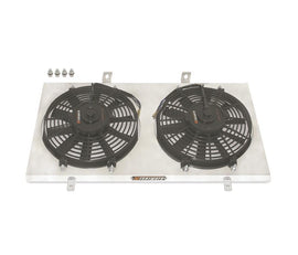 Mishimoto aluminum fan shroud kit for Nissan 240sx S13 SR20DET engine, showing the sturdy metal shroud and fan assembly.