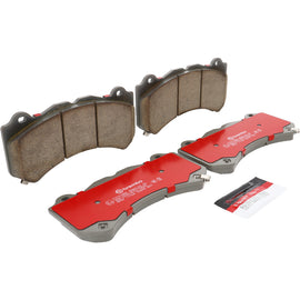 Brembo OE ceramic brake pads for Chevrolet Corvette C7 and Camaro, front and rear, shown installed on vehicle brake system.