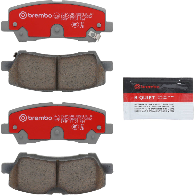 Rear Brembo OE ceramic brake pads for Ford Mustang 2014-2023, designed for optimal stopping power and durability.