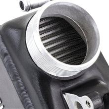 Load image into Gallery viewer, Mishimoto intercooler kit for 2016+ Infiniti Q50 and Q60 3.0T, showing the black aluminum intercooler with inlet and outlet connections.