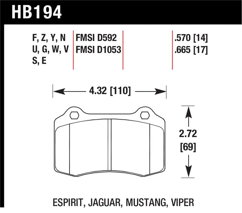 Hawk Performance rear brake pads for 2005 Volvo S40, high-performance brake pads with metal backing and friction material.