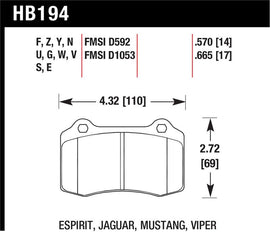 Hawk Performance rear brake pads for 2005 Volvo S40, high-performance brake pads with metal backing and friction material.