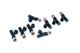 Set of 8 DeatschWerks LS2/05-06 6.0L V8 Cadillac CTS-V fuel injectors for 8-cylinder engines.