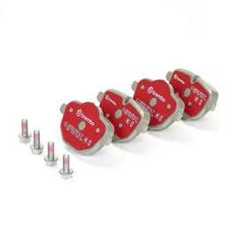 Brembo OE ceramic brake pads for rear of 2019+ BMW X4, X5, X6 models, showing the brake pad with Brembo branding.