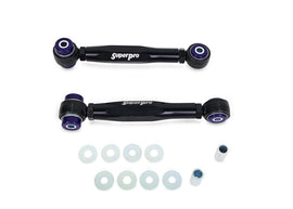 SuperPro Volkswagen Golf GTI lower rear HD adjustable toe arm control arms, showing the metal parts and mounting points.