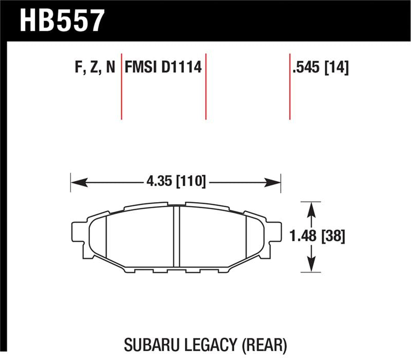 Hawk Performance high-performance street brake pads for Subaru BRZ 2013-2014, rear solid disc brake pads for enhanced stopping power.