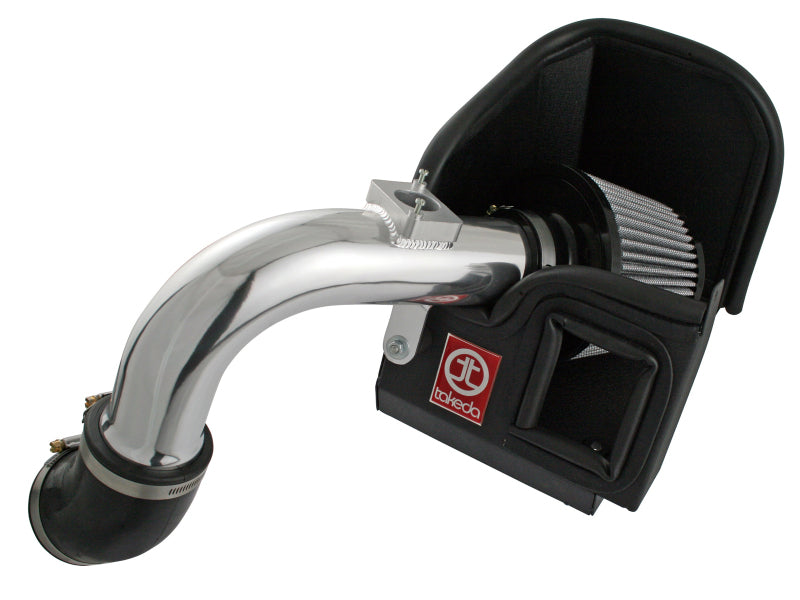 aFe Takeda Stage-2 PDS AIS cold air intake for Mitsubishi Lancer 2008-2009 L4 2.0L engine, showing the polished intake components.