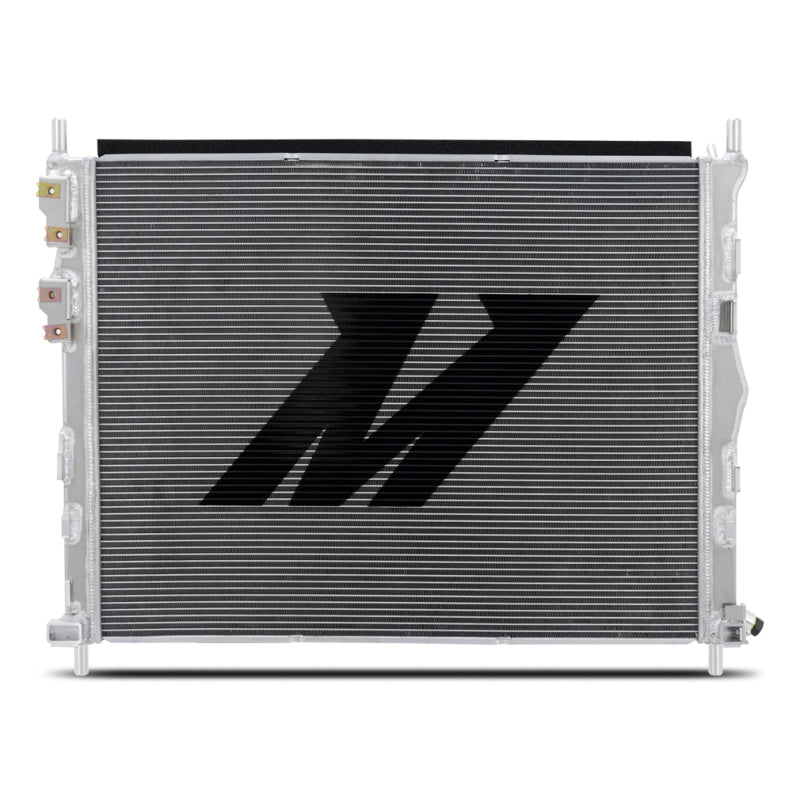 Mishimoto 2024+ Ford Mustang V8/2.3L aluminum radiator with core and fins, designed for high-performance cooling.