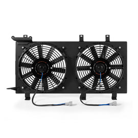 Black aluminum fan shroud for 2001-2007 Subaru WRX and STI by Mishimoto, designed for optimal cooling and fitment.