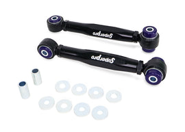 Superpro Volkswagen Golf GTI lower rear HD adjustable toe arm control arms installed on the vehicle's suspension.