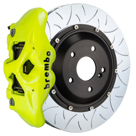 Brembo 20+ Corvette C8/Z51 rear GT BBK 6-piston cast 380x34 slotted two-piece brake rotor in fluorescent yellow