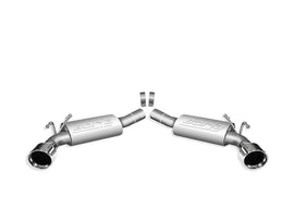 Borla axle back exhaust rear section for 2010 Camaro 6.2L V8, showing polished stainless steel muffler and dual tips.