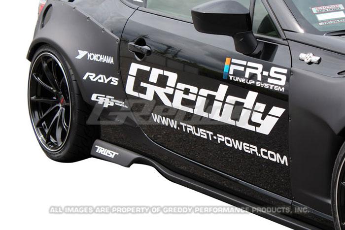GReddy 13+ Scion FR-S Rocket Bunny wide body aero kit without GT wing, featuring front and rear fenders and side skirts.