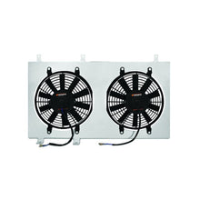 Load image into Gallery viewer, Mishimoto aluminum fan shroud kit for Nissan 240sx S14 SR20DET engine cooling system, includes fans and mounting hardware.