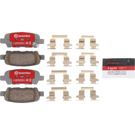 Brembo OE ceramic rear brake pads for Infiniti Q50 2013+ and Q60 Coupe 2016+ models, showing the brake pad design and branding.