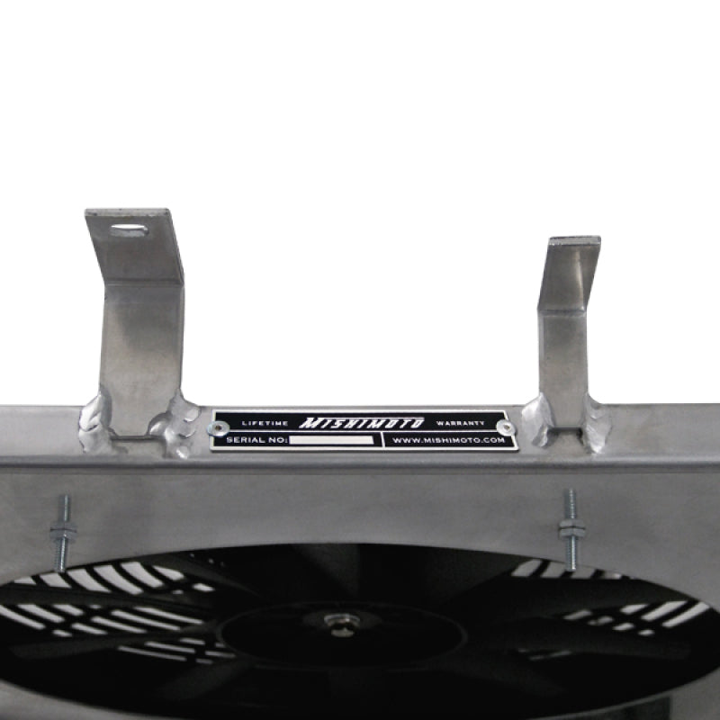 Mishimoto aluminum fan shroud kit for 1994-1996 Ford Mustang, designed to improve cooling, excluding ABS-equipped models.