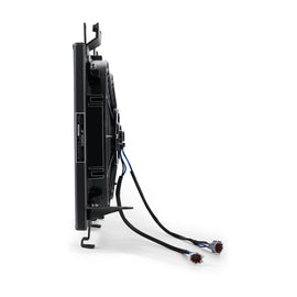 Mishimoto black aluminum fan shroud for 2001-2007 Subaru WRX and STI, designed for optimal cooling and engine performance.