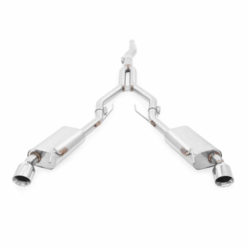 Mishimoto catback exhaust system for 2015-2016 Ford Mustang 2.3L EcoBoost, stainless steel pipes and muffler visible.