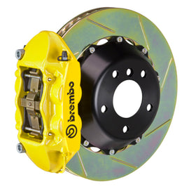 Brembo 22+ GT86 rear performance slotted brake kit with 4-piston cast rotors and yellow brake calipers.