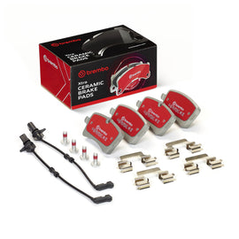 Brembo OE Xtra Ceramic Brake Pads for Audi A5 8T3 and A6 C7 rear, showing close-up of brake pad with Brembo branding.