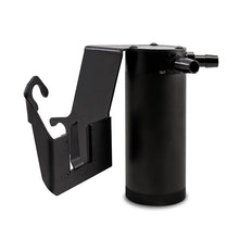 Load image into Gallery viewer, Mishimoto VQ35DE PCV-side oil catch can kit installed in a Nissan 350Z or Infiniti G35 engine bay, showing the baffled catch can.