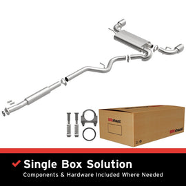 MagnaFlow BRE exhaust kit for 2013-2022 Subaru BRZ, Toyota 86, and GR86, showing the catback exhaust system with polished tips.