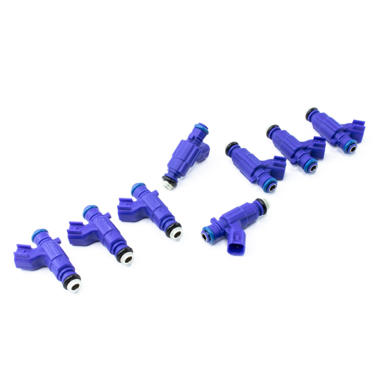 DeatschWerks LS2 / 5.7L & 6.1L HEMI 42lb fuel injector set for 8-cylinder engines, shown in this detailed image.