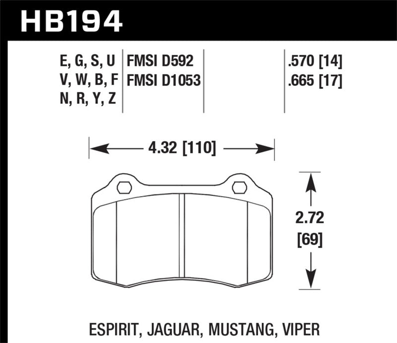 Hawk Performance rear brake pads for 2005 Volvo S40, high-performance brake pads with metal backing and friction material.