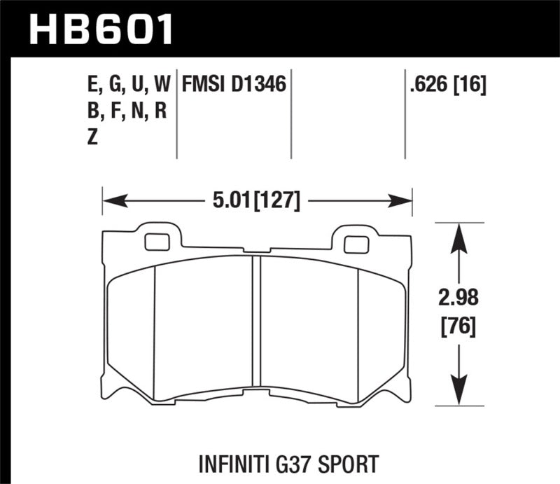 Hawk Performance DTC-60 race front brake pads for Infiniti FX50, G37, Nissan 370Z, high-performance racing brake pads.