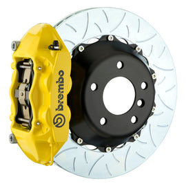 Brembo 22+ GT86 rear brake kit with 4-piston cast slotted 345x28mm two-piece rotor in yellow for performance stopping power.