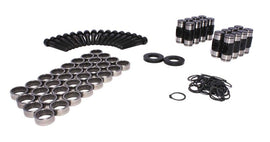 COMP Cams LS-type rocker arm trunnion kit showing metal components and assembly for engine performance upgrade.