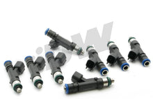 Load image into Gallery viewer, DeatschWerks LS1/LS6 Series fuel injector set for 8-cylinder Mustang 5.0L and 4.6L V8 engines, with eight injectors visible.