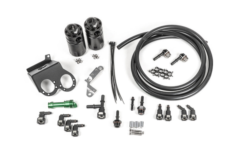 Radium Engineering 15-19 Corvette Z06 dual catch can kit with fluid lock, oil catch cans for engine venting and oil separation.