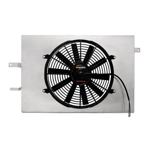 Mishimoto aluminum fan shroud kit for 1994-1996 Ford Mustang, cooling fan and shroud assembly, does not fit ABS-equipped models.