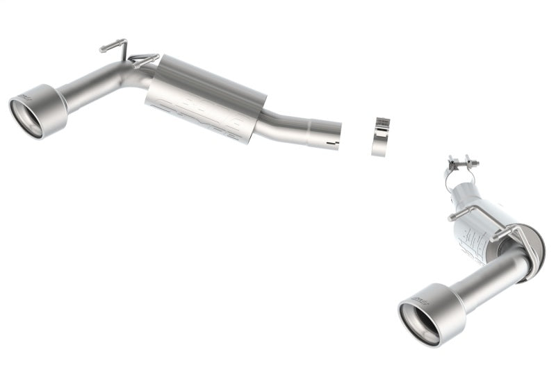 Borla axle back exhaust system for 2014-2015 Camaro SS 6.2L V8 with single split rear exit, viewed from the rear.