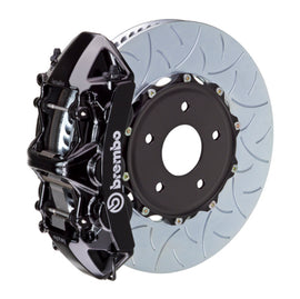 Brembo 20+ Corvette C8 front GT BBK 6-piston cast 350x34mm slotted two-piece brake rotor in black for high-performance braking.