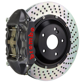 Brembo 22+ GR86 rear GTS BBK 4-piston cast rotor with drilled slots, black finish, for performance brake upgrade on sports cars.