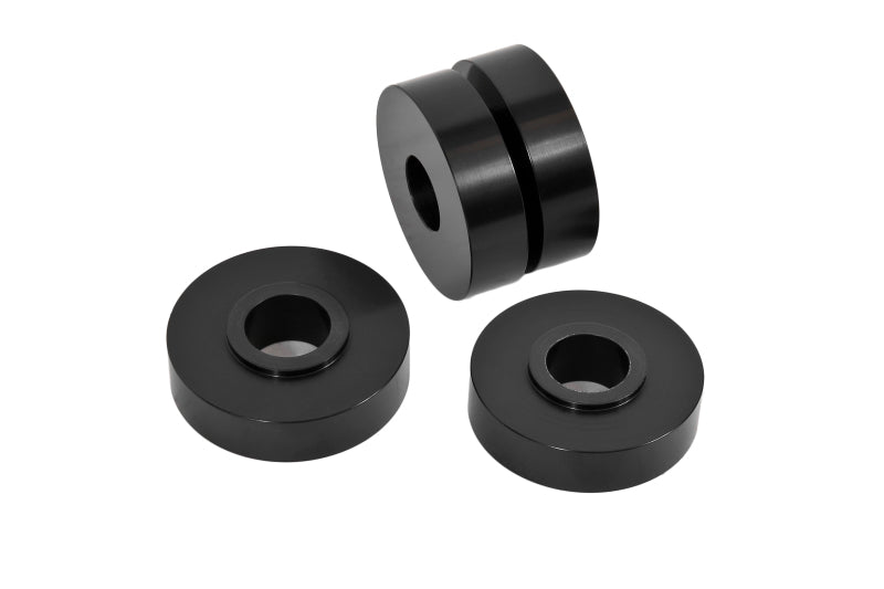 Black anodized BMR F-Body motor mount solid bushing upgrade kit for 1993-2002 Camaro and Firebird engine mounts.