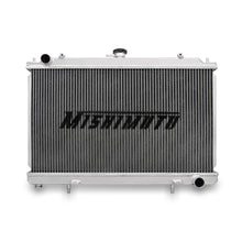 Load image into Gallery viewer, Mishimoto aluminum radiator for Nissan 240sx S14 with SR20DET engine, featuring a sleek silver cooling core and inlet/outlet ports