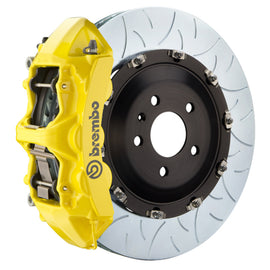 Brembo 20+ Corvette C8 rear GT BBK 6-piston cast slotted 380x34mm two-piece brake rotor in yellow for high-performance braking.