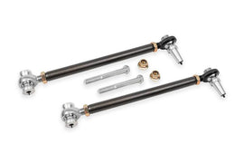 Black hammertone BMR Chevrolet Camaro front lower control arms with adjustable rods and rod ends for enhanced suspension performance.