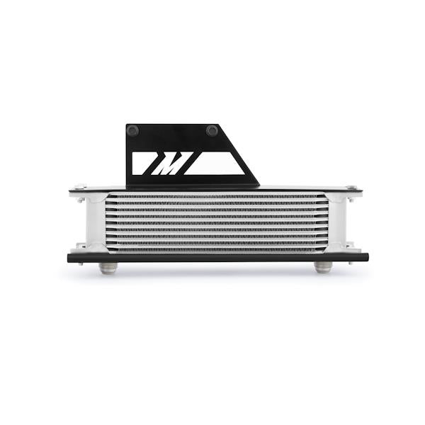 Mishimoto thermostatic oil cooler kit for 2002-2005 Subaru WRX and STi, showing the oil cooler and hoses in the image.