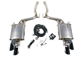 Roush Ford Mustang 2018-2023 5.0L V8 active exhaust kit axle back with polished tips and dual exhaust outlets.